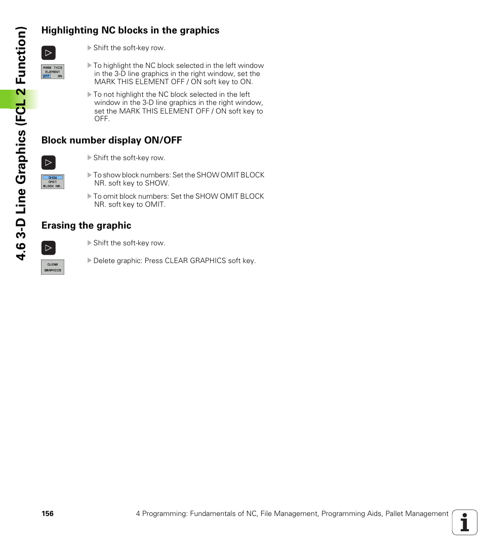 Highlighting nc blocks in the graphics, Block number display on/off, Erasing the graphic | 6 3-d line gr aphics (fcl 2 f unction) | HEIDENHAIN iTNC 530 (340 49x-04) User Manual | Page 156 / 789