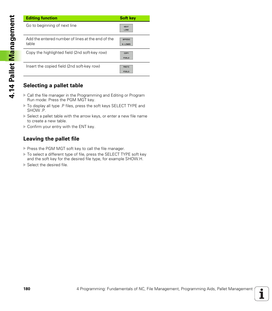 Selecting a pallet table, Leaving the pallet file, 14 p a llet manag e ment | HEIDENHAIN iTNC 530 (340 49x-04) User Manual | Page 180 / 789