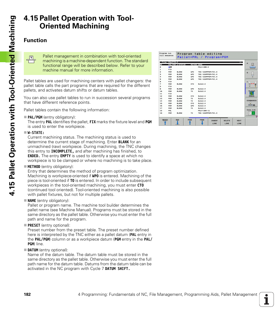 15 pallet operation with tool- oriented machining, Function, 15 pallet operation with tool-oriented machining | HEIDENHAIN iTNC 530 (340 49x-04) User Manual | Page 182 / 789