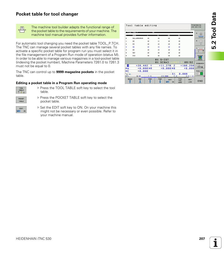 Pocket table for tool changer, 2 t ool d a ta | HEIDENHAIN iTNC 530 (340 49x-04) User Manual | Page 207 / 789