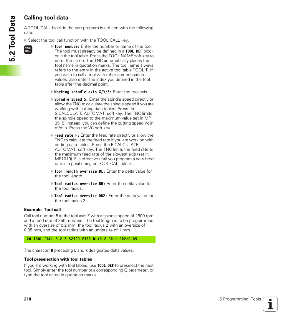 Calling tool data, 2 t ool d a ta | HEIDENHAIN iTNC 530 (340 49x-04) User Manual | Page 210 / 789