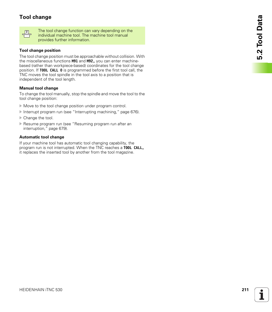 Tool change, 2 t ool d a ta | HEIDENHAIN iTNC 530 (340 49x-04) User Manual | Page 211 / 789