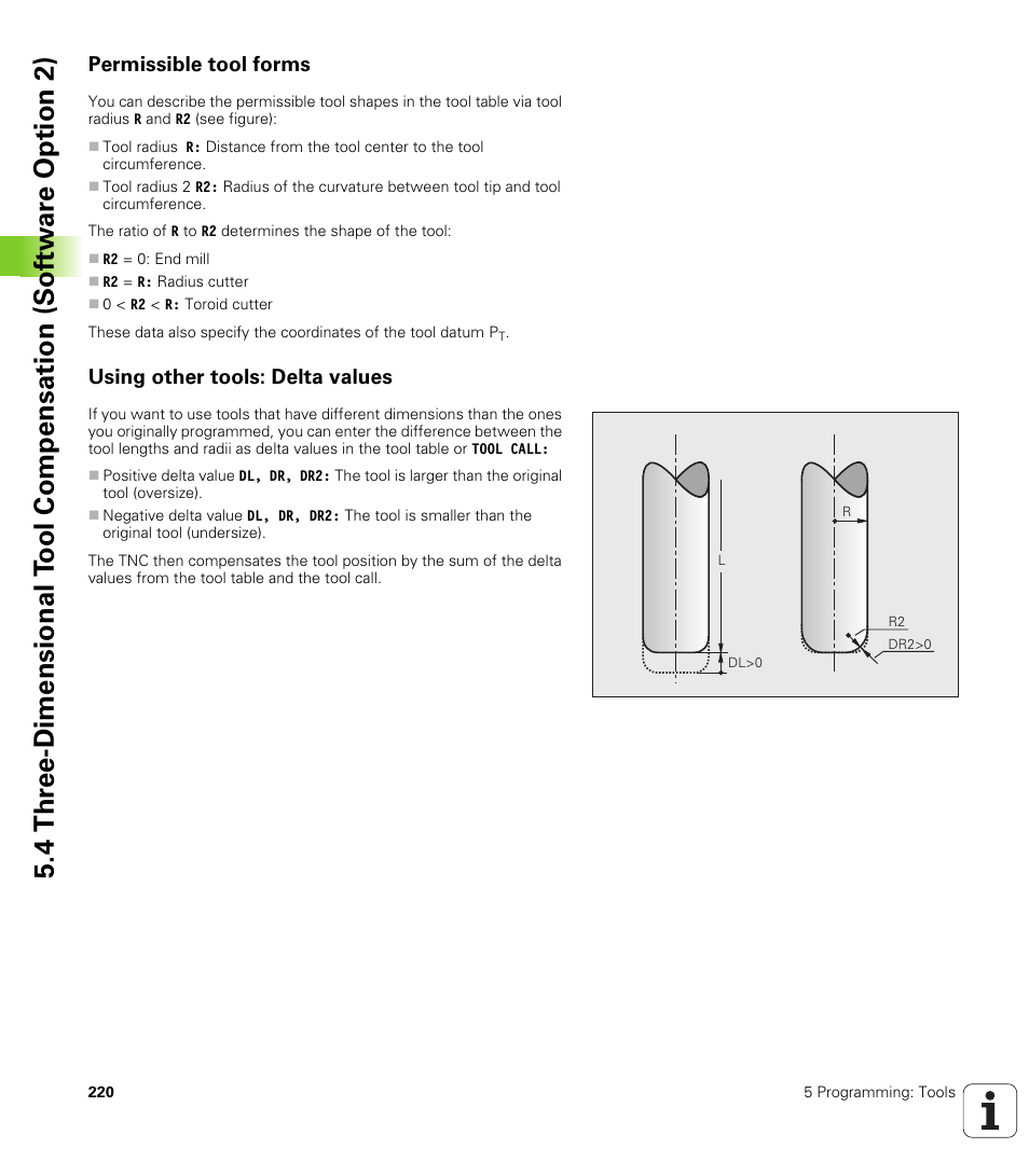 Permissible tool forms, Using other tools: delta values | HEIDENHAIN iTNC 530 (340 49x-04) User Manual | Page 220 / 789