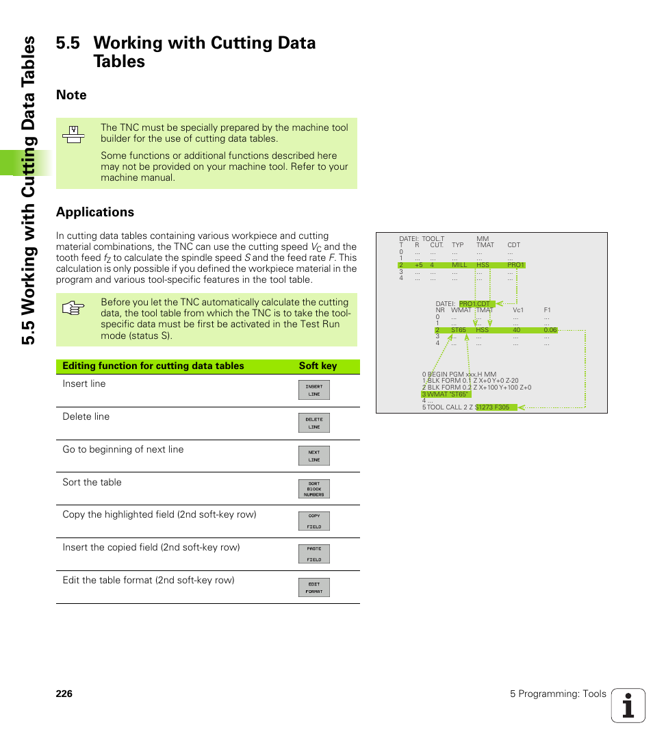 5 working with cutting data tables, Note, Applications | HEIDENHAIN iTNC 530 (340 49x-04) User Manual | Page 226 / 789