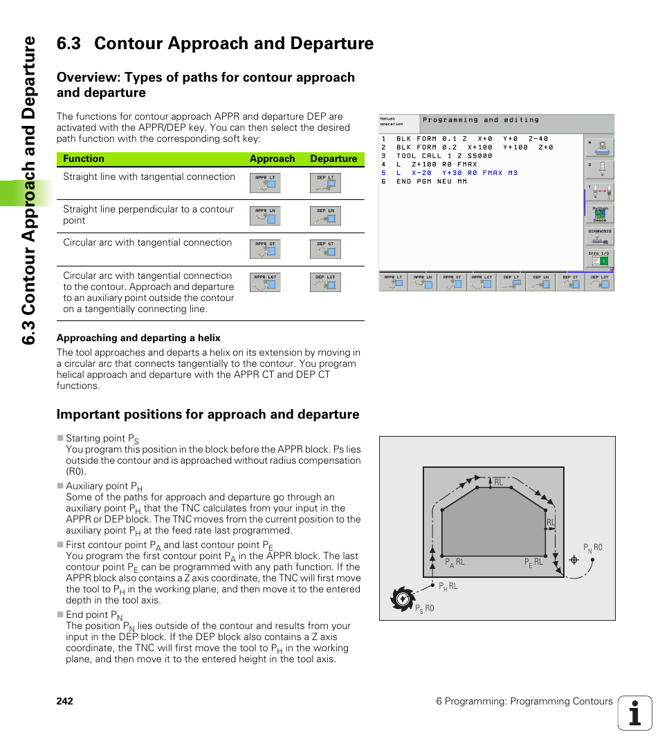 3 contour approach and departure, Important positions for approach and departure | HEIDENHAIN iTNC 530 (340 49x-04) User Manual | Page 242 / 789