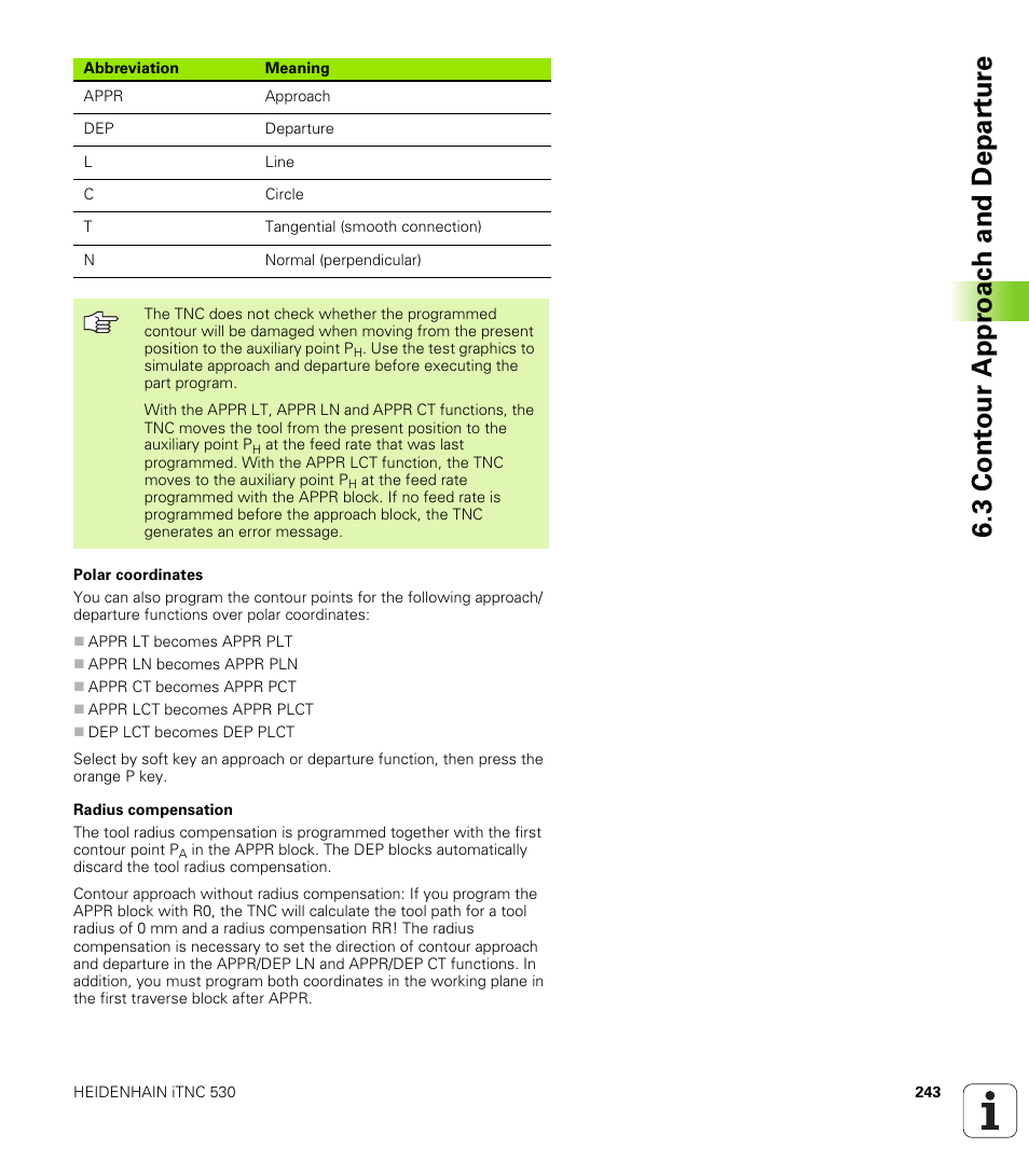 3 cont our appr oac h and depar tur e | HEIDENHAIN iTNC 530 (340 49x-04) User Manual | Page 243 / 789