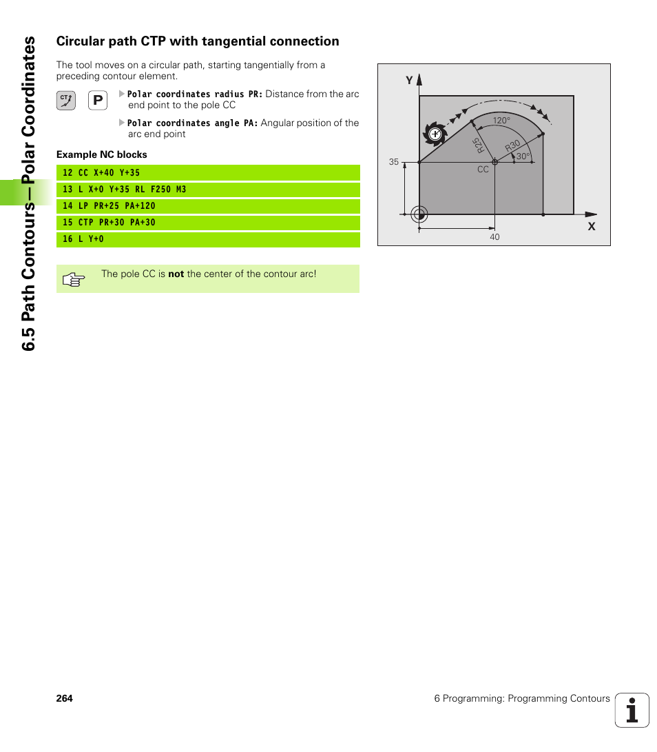 Circular path ctp with tangential connection, 5 p a th cont ours—p o lar coor dinat e s | HEIDENHAIN iTNC 530 (340 49x-04) User Manual | Page 264 / 789