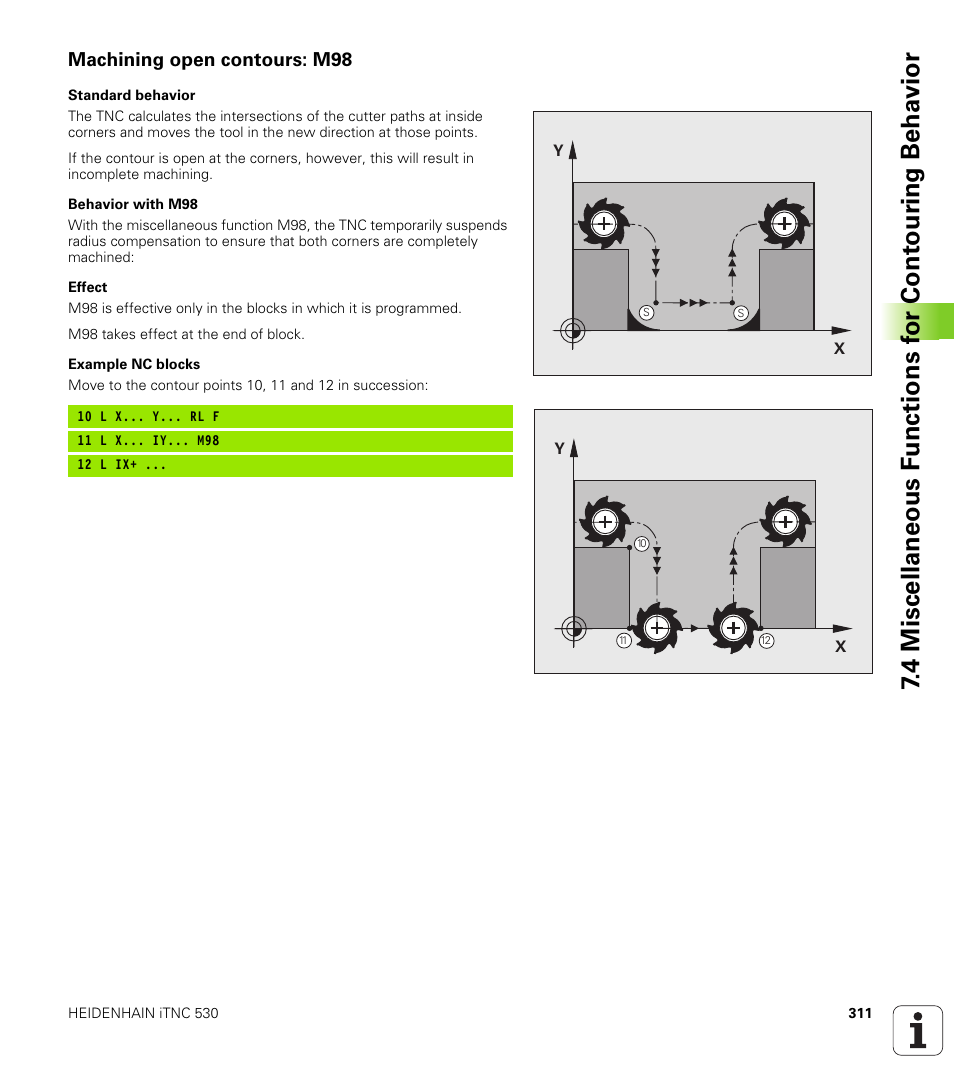 Machining open contours: m98 | HEIDENHAIN iTNC 530 (340 49x-04) User Manual | Page 311 / 789