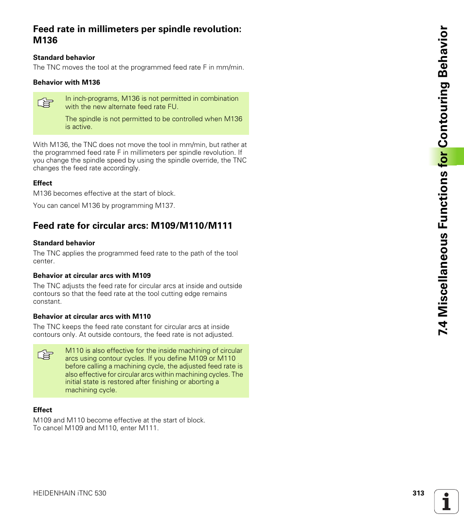 Feed rate for circular arcs: m109/m110/m111 | HEIDENHAIN iTNC 530 (340 49x-04) User Manual | Page 313 / 789