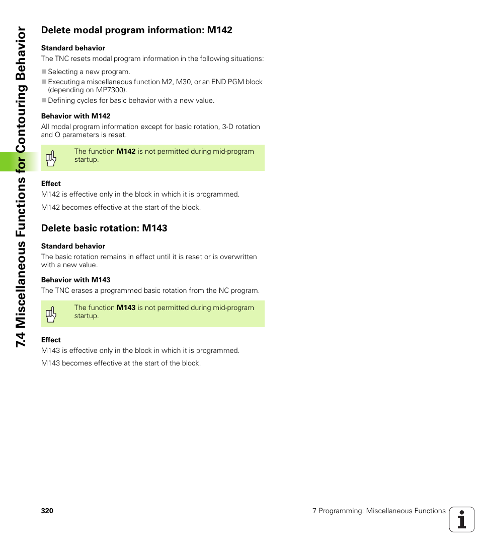 Delete modal program information: m142, Delete basic rotation: m143 | HEIDENHAIN iTNC 530 (340 49x-04) User Manual | Page 320 / 789