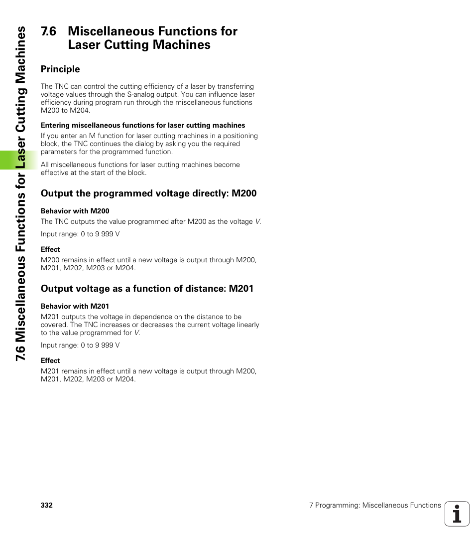 Principle, Output the programmed voltage directly: m200, Output voltage as a function of distance: m201 | HEIDENHAIN iTNC 530 (340 49x-04) User Manual | Page 332 / 789