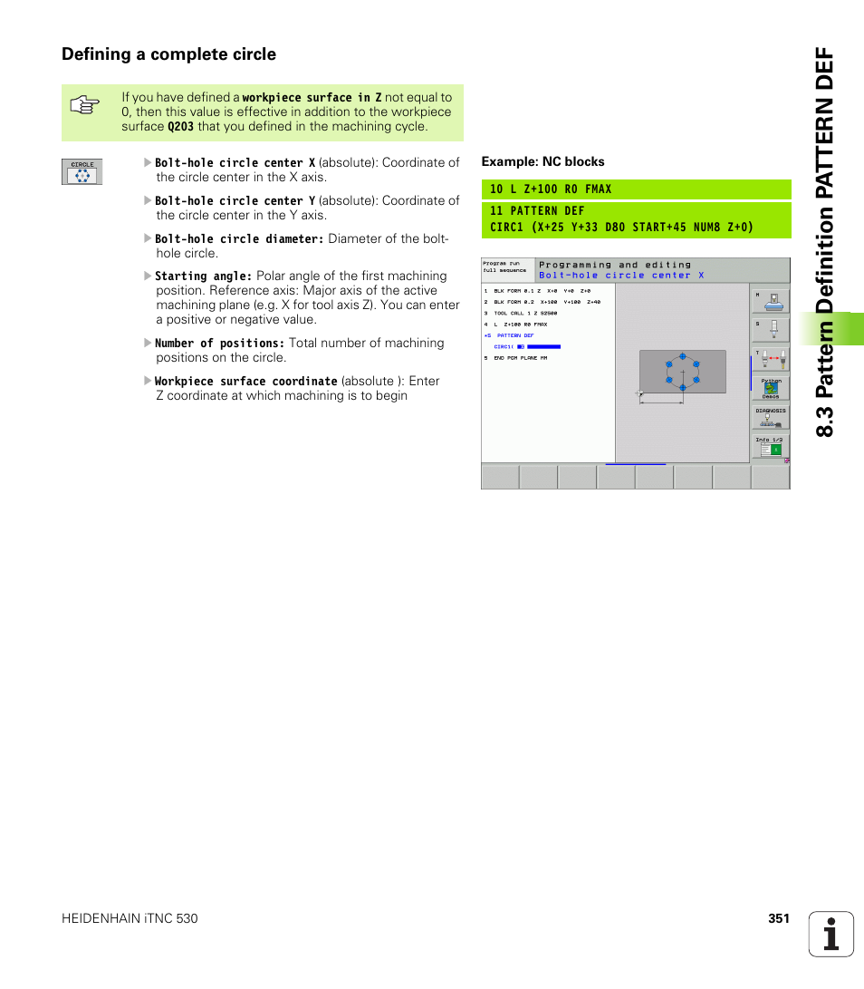 Defining a complete circle | HEIDENHAIN iTNC 530 (340 49x-04) User Manual | Page 351 / 789