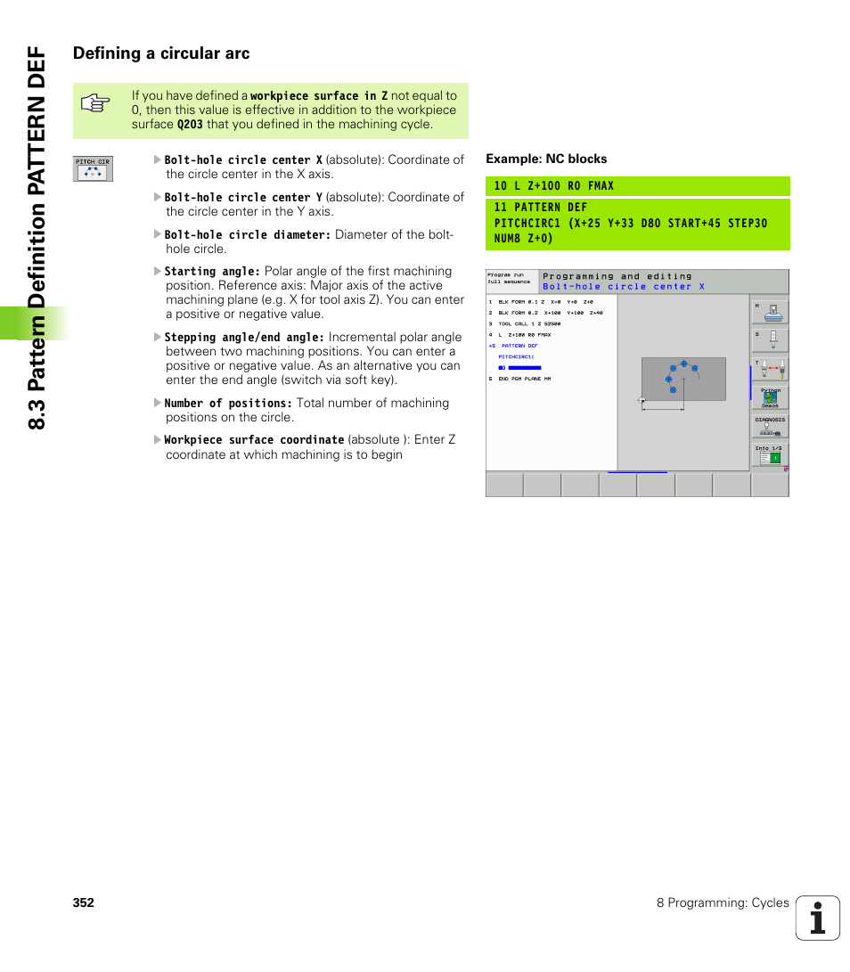 Defining a circular arc | HEIDENHAIN iTNC 530 (340 49x-04) User Manual | Page 352 / 789