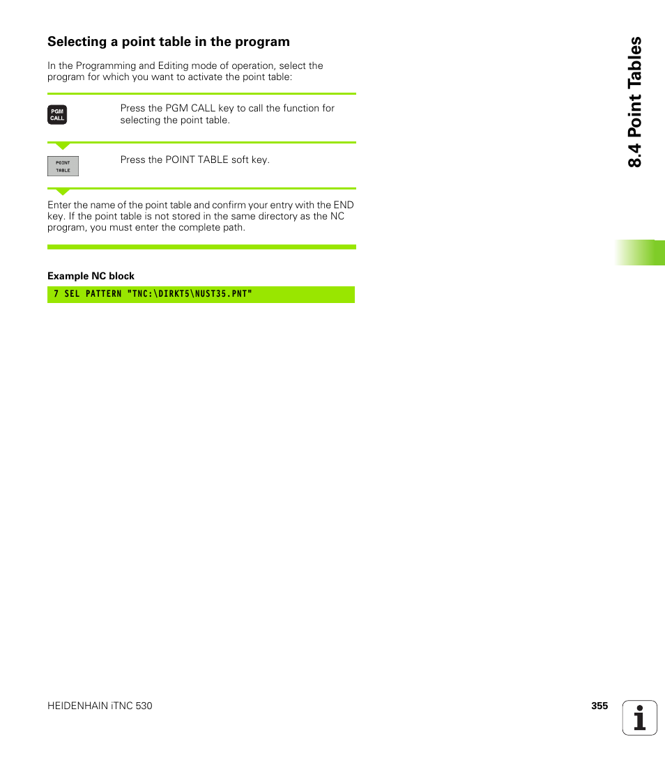 Selecting a point table in the program, 4 p o int t a bles | HEIDENHAIN iTNC 530 (340 49x-04) User Manual | Page 355 / 789