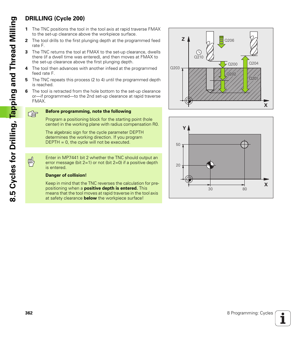 Drilling (cycle 200) | HEIDENHAIN iTNC 530 (340 49x-04) User Manual | Page 362 / 789