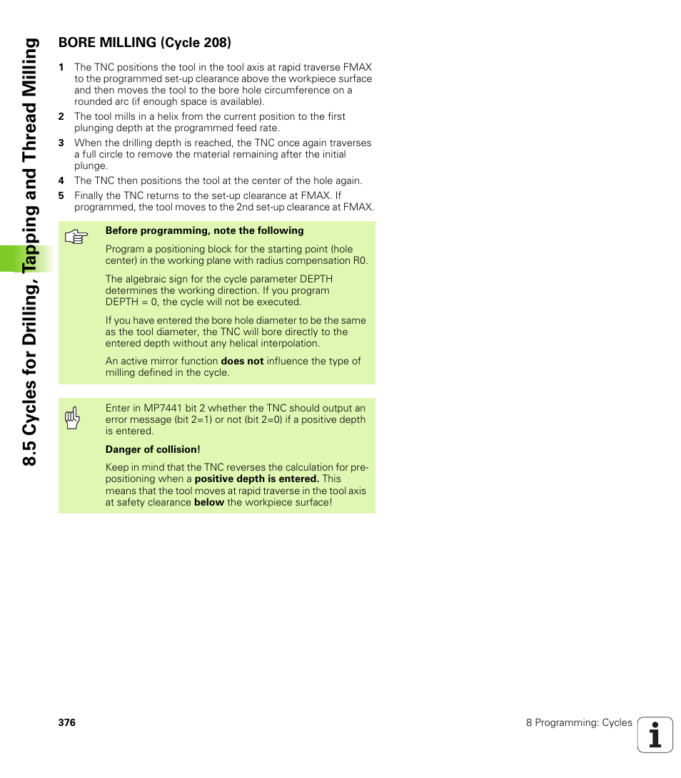 Bore milling (cycle 208) | HEIDENHAIN iTNC 530 (340 49x-04) User Manual | Page 376 / 789