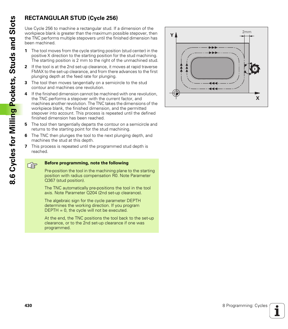 Rectangular stud (cycle 256) | HEIDENHAIN iTNC 530 (340 49x-04) User Manual | Page 430 / 789