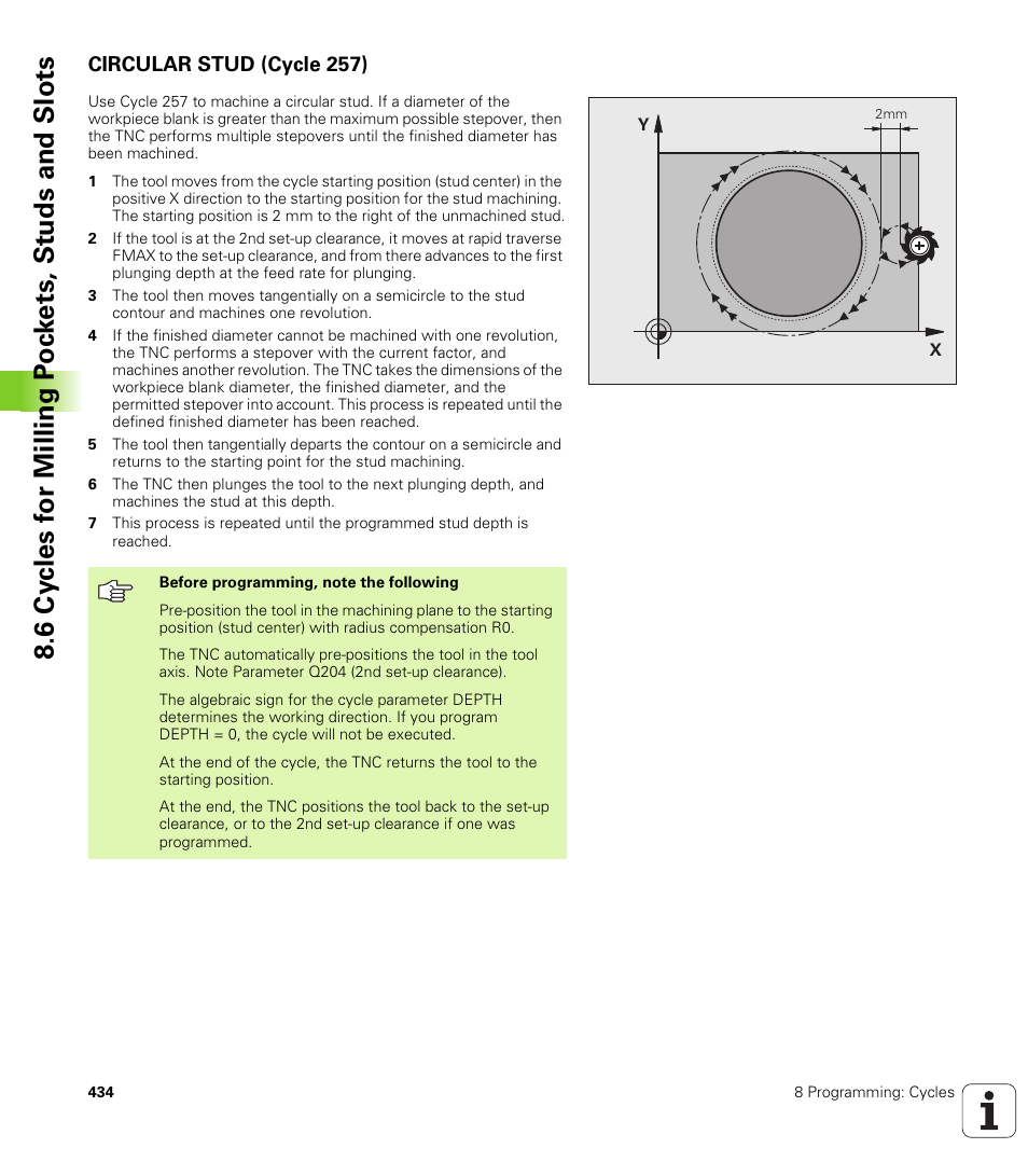 Circular stud (cycle 257) | HEIDENHAIN iTNC 530 (340 49x-04) User Manual | Page 434 / 789