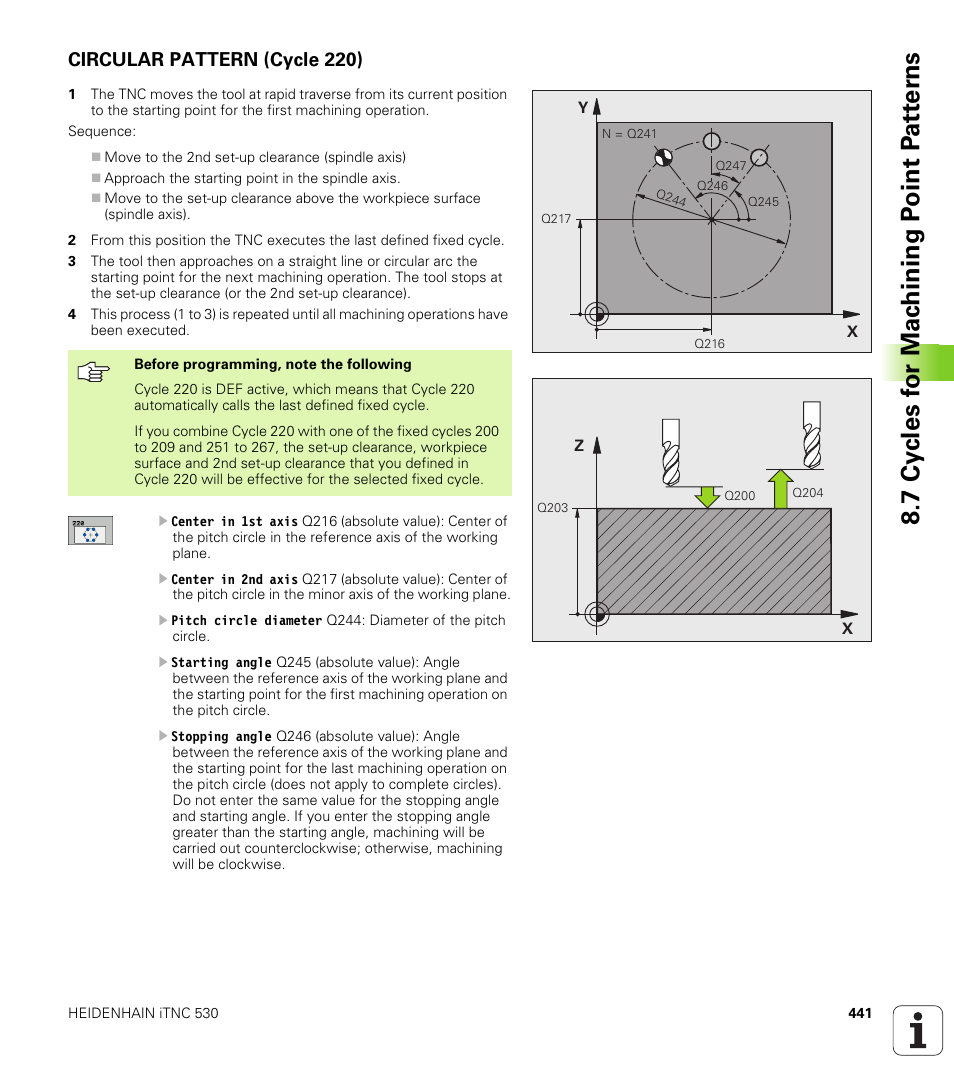 Circular pattern (cycle 220) | HEIDENHAIN iTNC 530 (340 49x-04) User Manual | Page 441 / 789