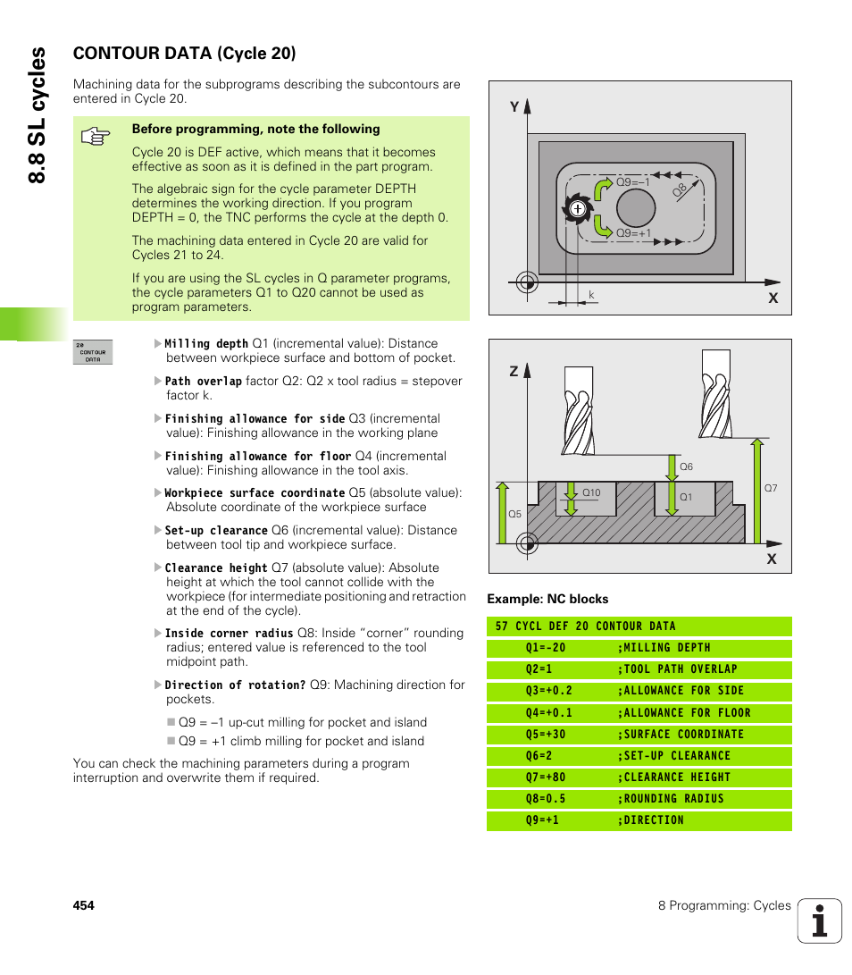 Contour data (cycle 20), 8 sl c y cles | HEIDENHAIN iTNC 530 (340 49x-04) User Manual | Page 454 / 789