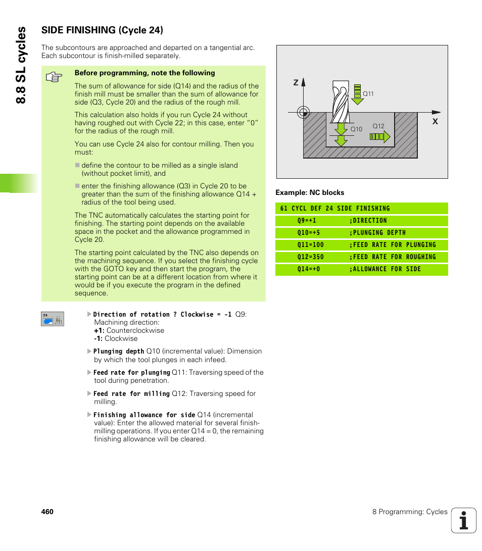 Side finishing (cycle 24), 8 sl c y cles | HEIDENHAIN iTNC 530 (340 49x-04) User Manual | Page 460 / 789