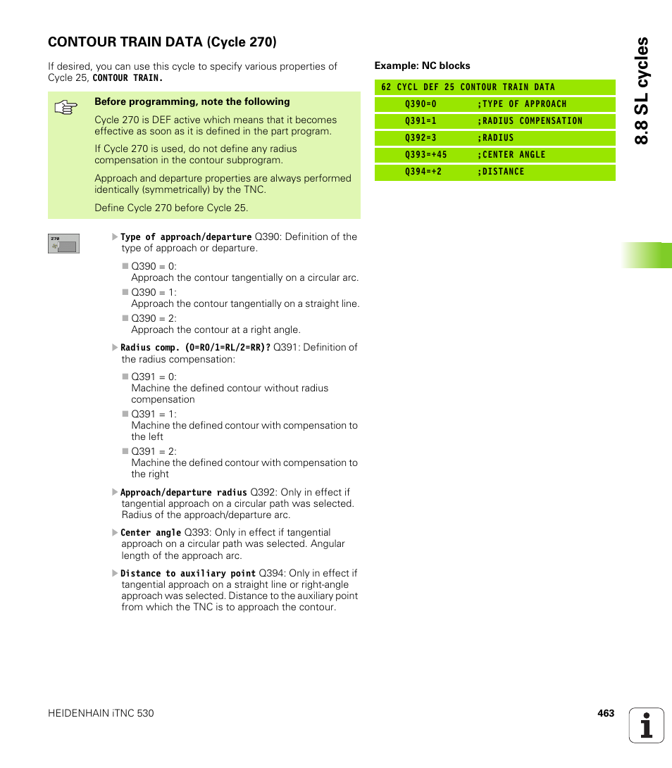 Contour train data (cycle 270), 8 sl c y cles | HEIDENHAIN iTNC 530 (340 49x-04) User Manual | Page 463 / 789