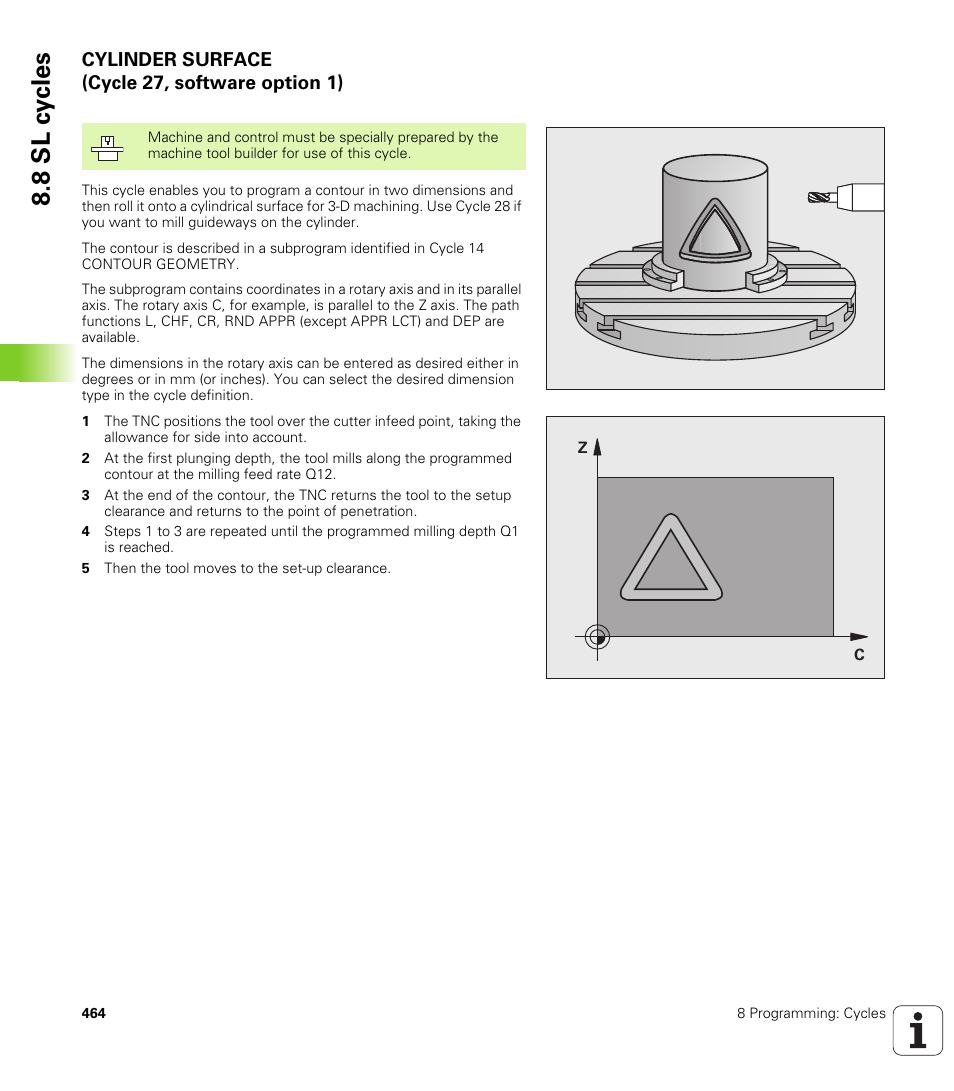 Cylinder surface (cycle 27, software option 1), 8 sl c y cles | HEIDENHAIN iTNC 530 (340 49x-04) User Manual | Page 464 / 789