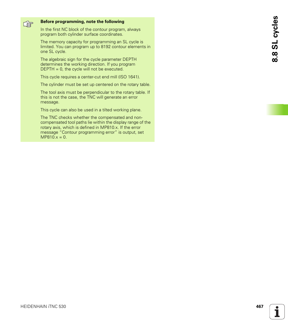 8 sl c y cles | HEIDENHAIN iTNC 530 (340 49x-04) User Manual | Page 467 / 789