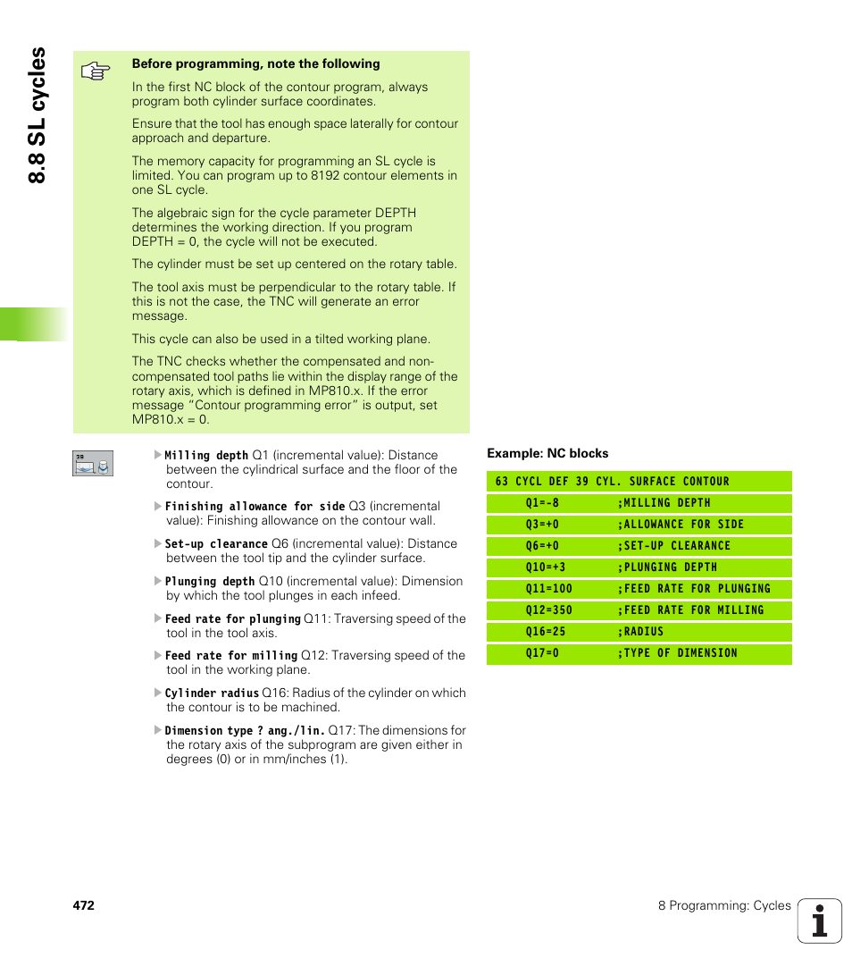 8 sl c y cles | HEIDENHAIN iTNC 530 (340 49x-04) User Manual | Page 472 / 789