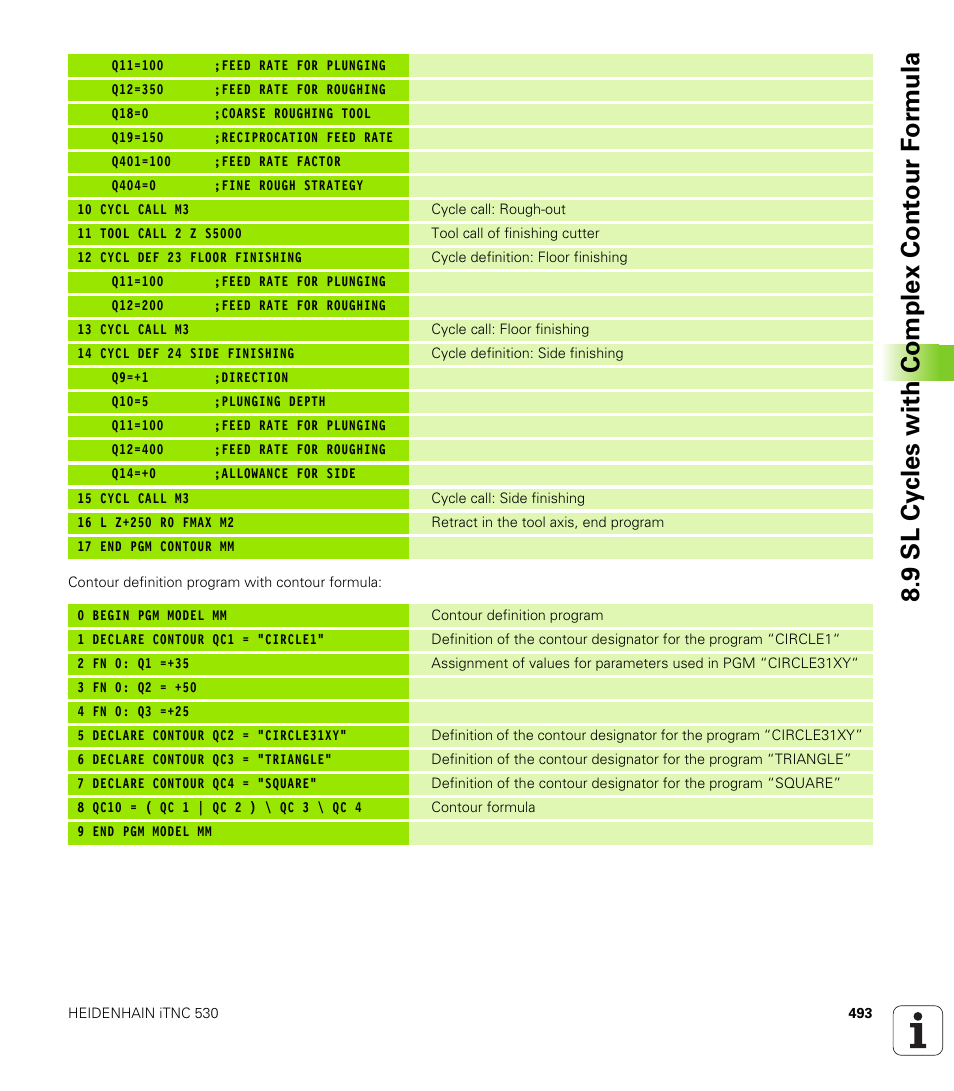 9 sl cy cles with complex cont our f o rm ula | HEIDENHAIN iTNC 530 (340 49x-04) User Manual | Page 493 / 789