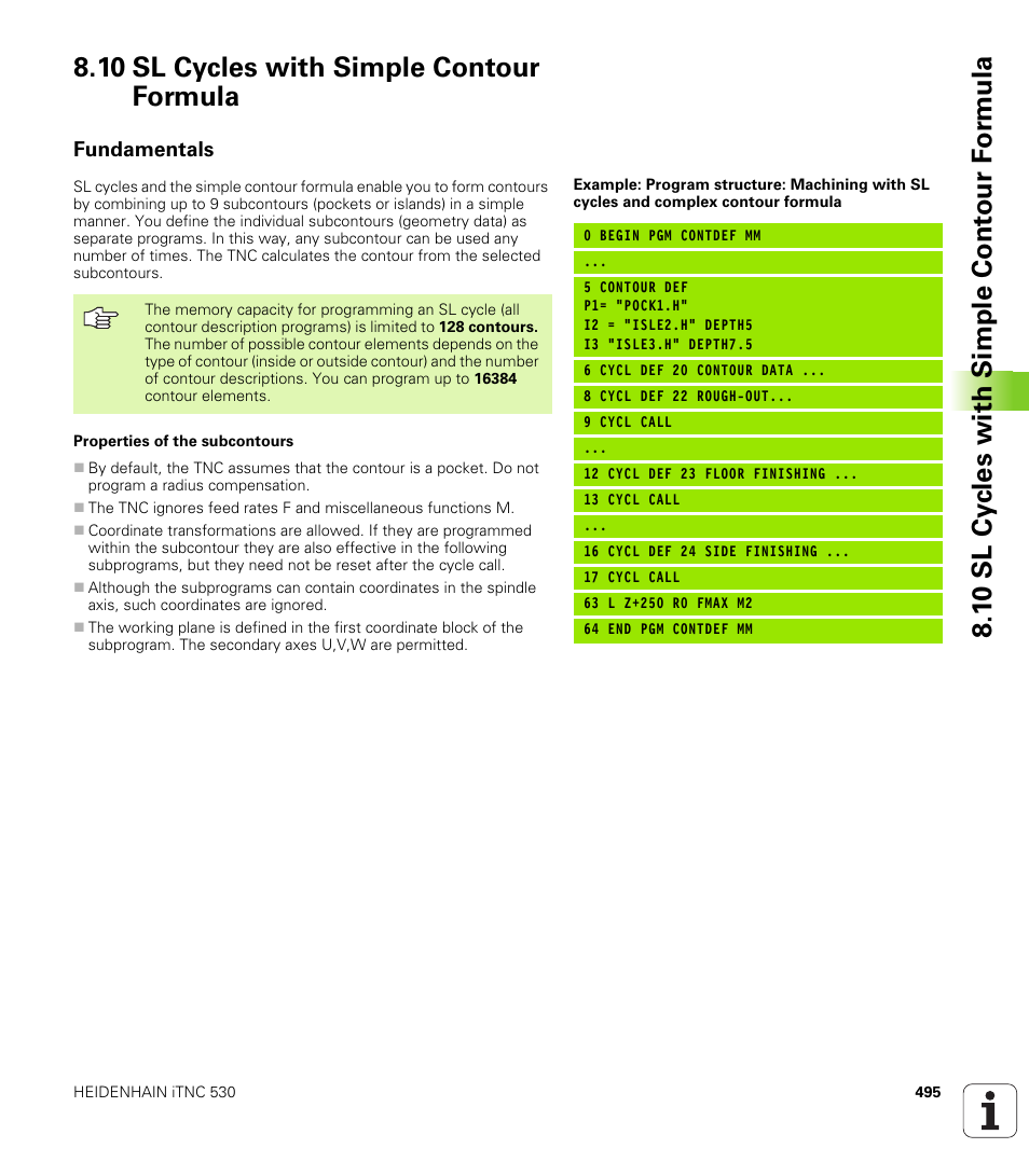 10 sl cycles with simple contour formula, Fundamentals | HEIDENHAIN iTNC 530 (340 49x-04) User Manual | Page 495 / 789