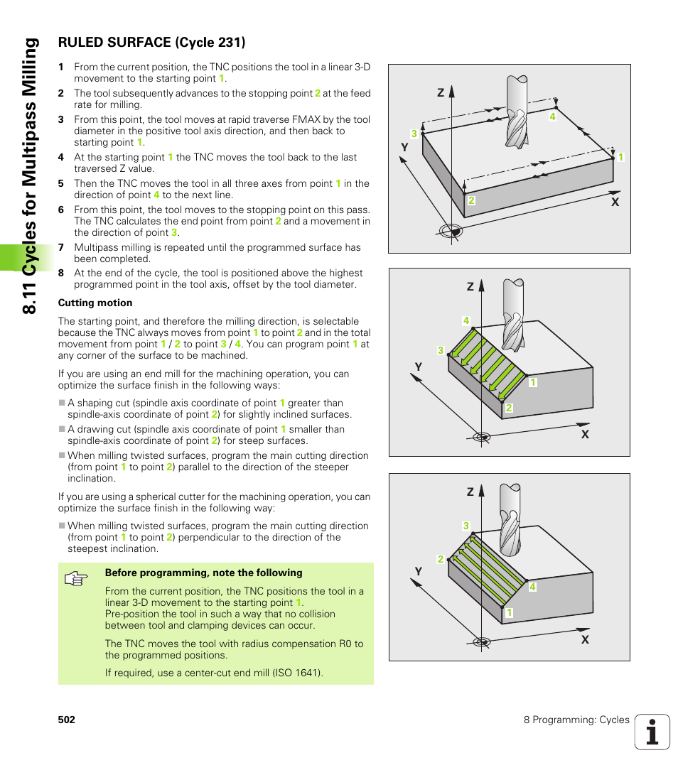 Ruled surface (cycle 231) | HEIDENHAIN iTNC 530 (340 49x-04) User Manual | Page 502 / 789