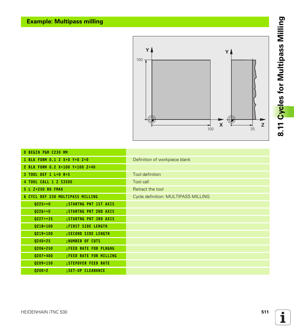 Example: multipass milling | HEIDENHAIN iTNC 530 (340 49x-04) User Manual | Page 511 / 789