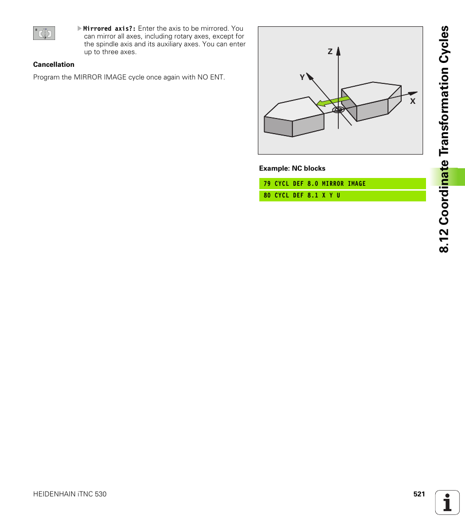 12 coor dinat e t ransf or mation cy cles | HEIDENHAIN iTNC 530 (340 49x-04) User Manual | Page 521 / 789