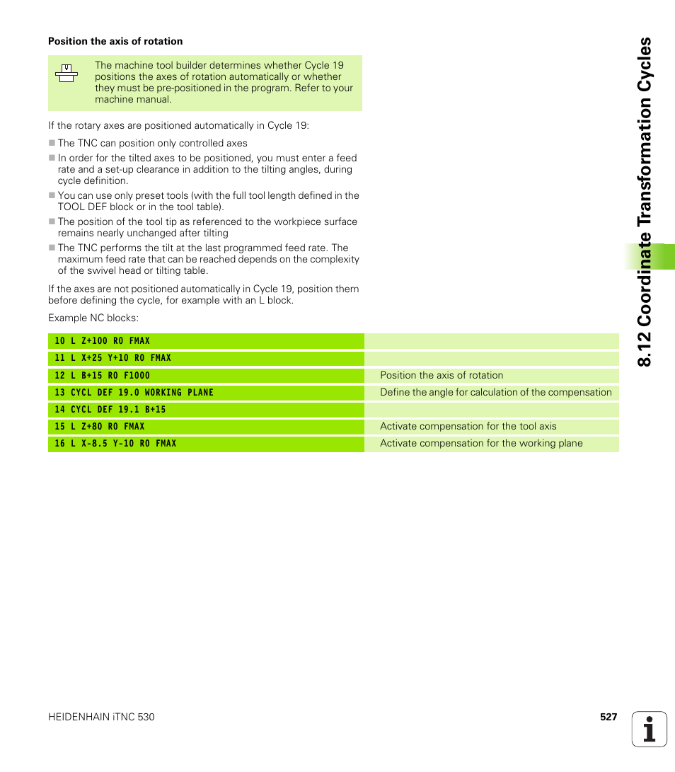 12 coor dinat e t ransf or mation cy cles | HEIDENHAIN iTNC 530 (340 49x-04) User Manual | Page 527 / 789