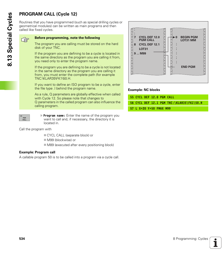 Program call (cycle 12), 13 special cy cles | HEIDENHAIN iTNC 530 (340 49x-04) User Manual | Page 534 / 789