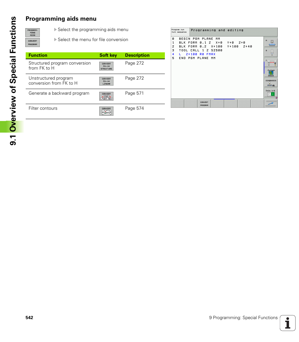 Programming aids menu, 1 ov erview of special f unctions | HEIDENHAIN iTNC 530 (340 49x-04) User Manual | Page 542 / 789