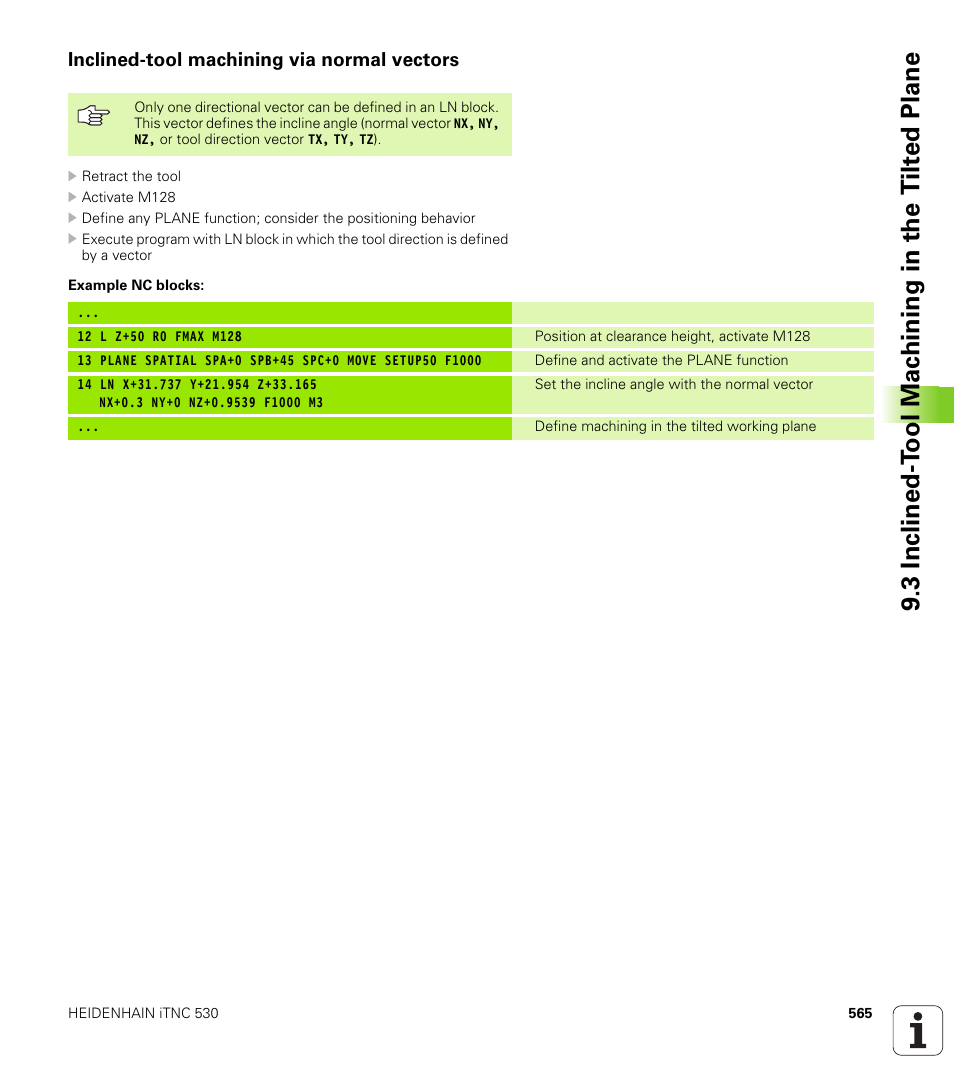 Inclined-tool machining via normal vectors, 3 inclined-t ool mac h ining in the tilt ed plane | HEIDENHAIN iTNC 530 (340 49x-04) User Manual | Page 565 / 789