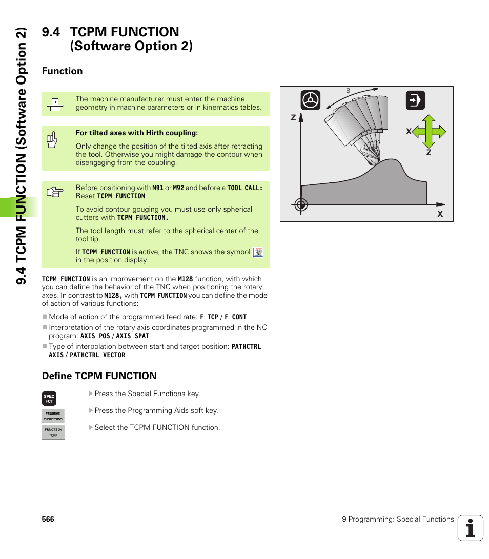 4 tcpm function (software option 2), Function, Define tcpm function | HEIDENHAIN iTNC 530 (340 49x-04) User Manual | Page 566 / 789