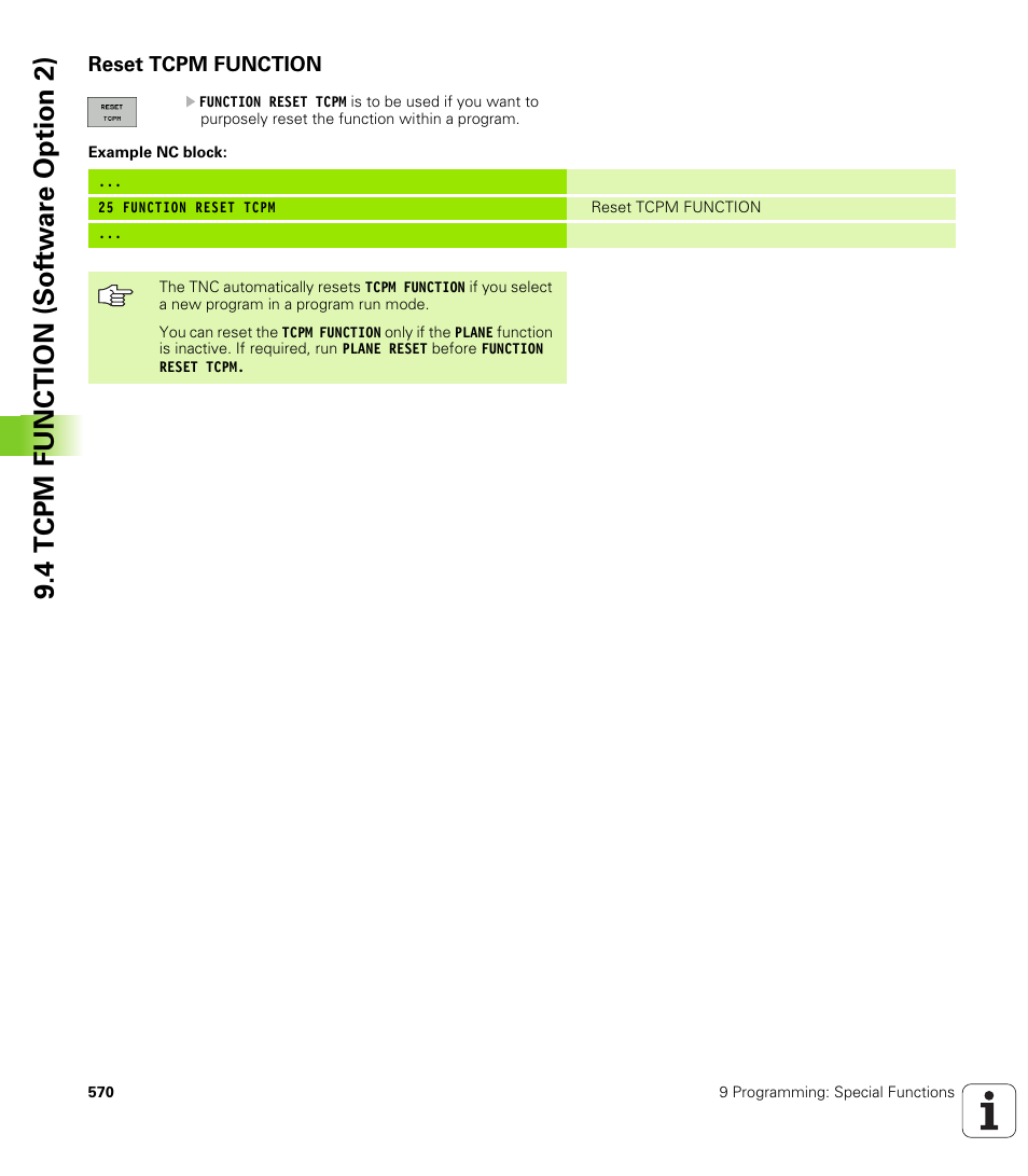 Reset tcpm function, 4 tcpm function (sof tw ar e o ption 2 ) | HEIDENHAIN iTNC 530 (340 49x-04) User Manual | Page 570 / 789