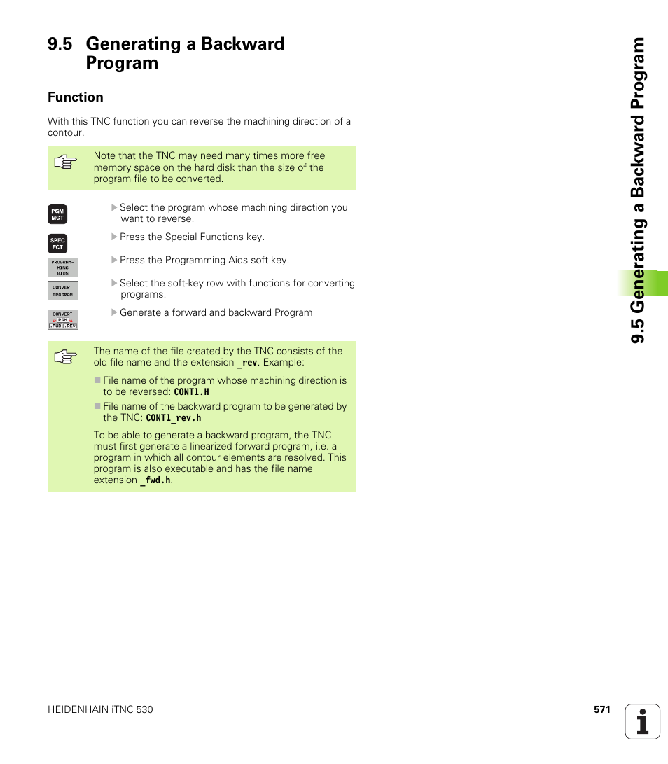 5 generating a backward program, Function | HEIDENHAIN iTNC 530 (340 49x-04) User Manual | Page 571 / 789