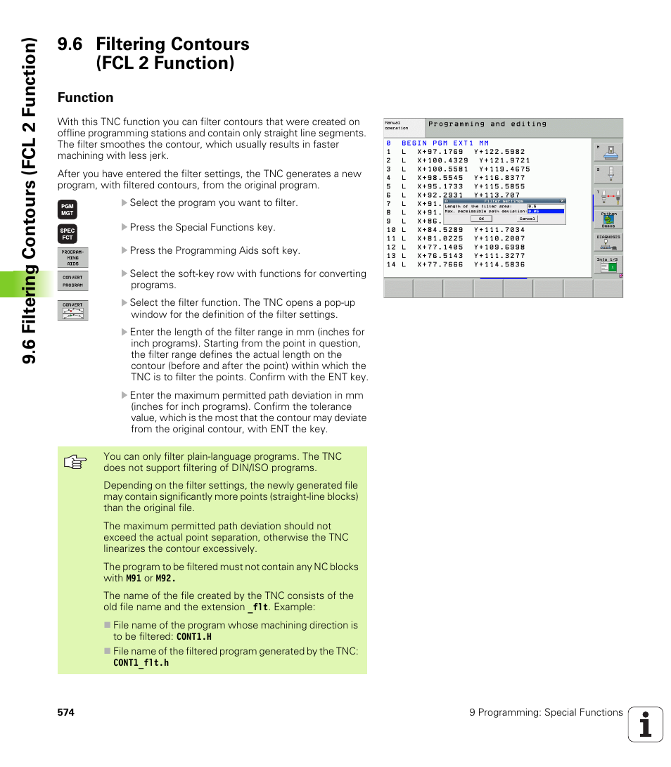 6 filtering contours (fcl 2 function), Function | HEIDENHAIN iTNC 530 (340 49x-04) User Manual | Page 574 / 789