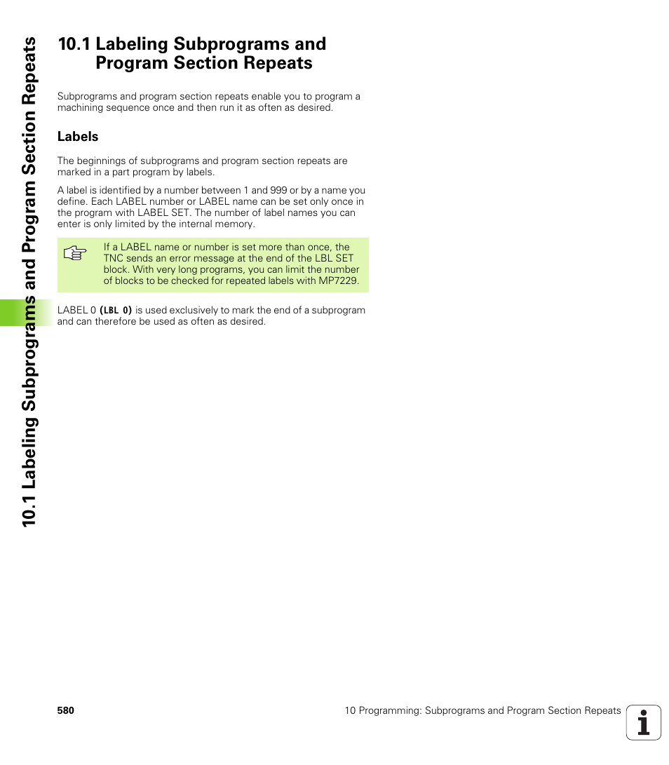 1 labeling subprograms and program section repeats, Labels | HEIDENHAIN iTNC 530 (340 49x-04) User Manual | Page 580 / 789