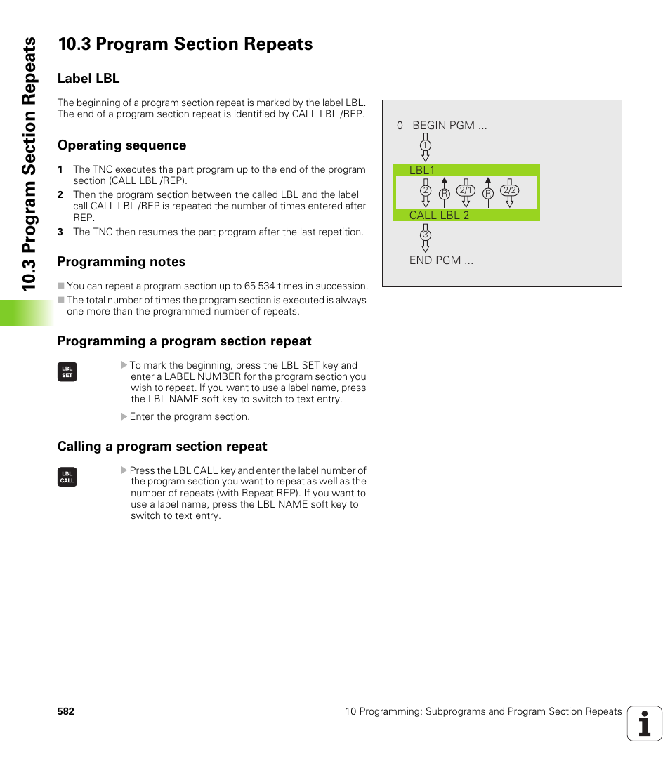 3 program section repeats, Label lbl, Operating sequence | Programming notes, Programming a program section repeat, Calling a program section repeat | HEIDENHAIN iTNC 530 (340 49x-04) User Manual | Page 582 / 789