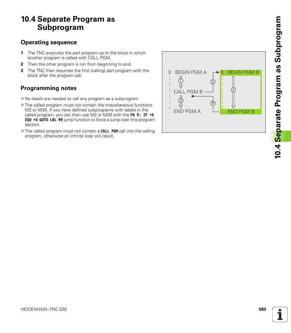 4 separate program as subprogram, Operating sequence, Programming notes | HEIDENHAIN iTNC 530 (340 49x-04) User Manual | Page 583 / 789