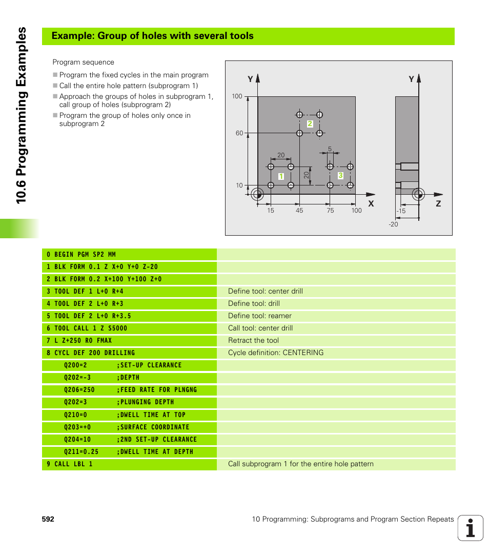 10 .6 pr ogr amming examples, Example: group of holes with several tools | HEIDENHAIN iTNC 530 (340 49x-04) User Manual | Page 592 / 789