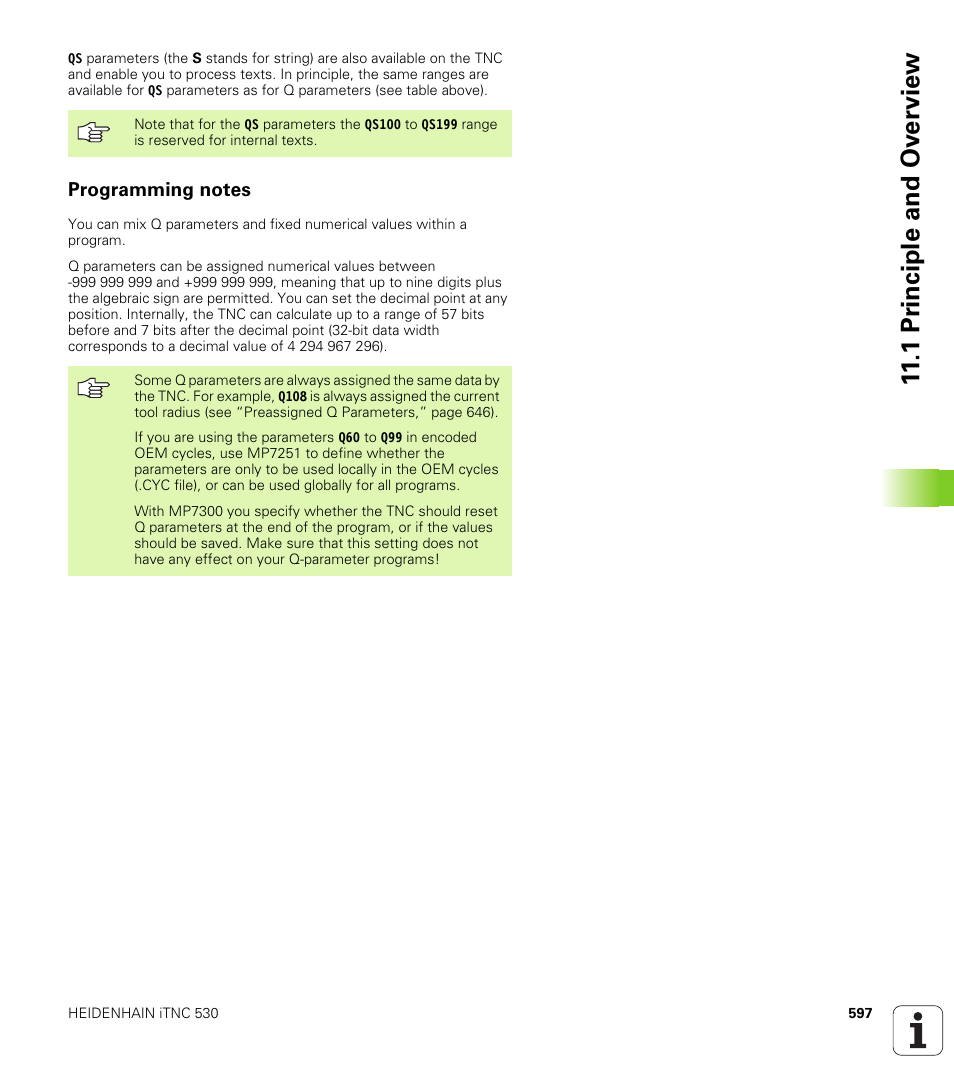 Programming notes, 1 pr inciple and ov erview | HEIDENHAIN iTNC 530 (340 49x-04) User Manual | Page 597 / 789