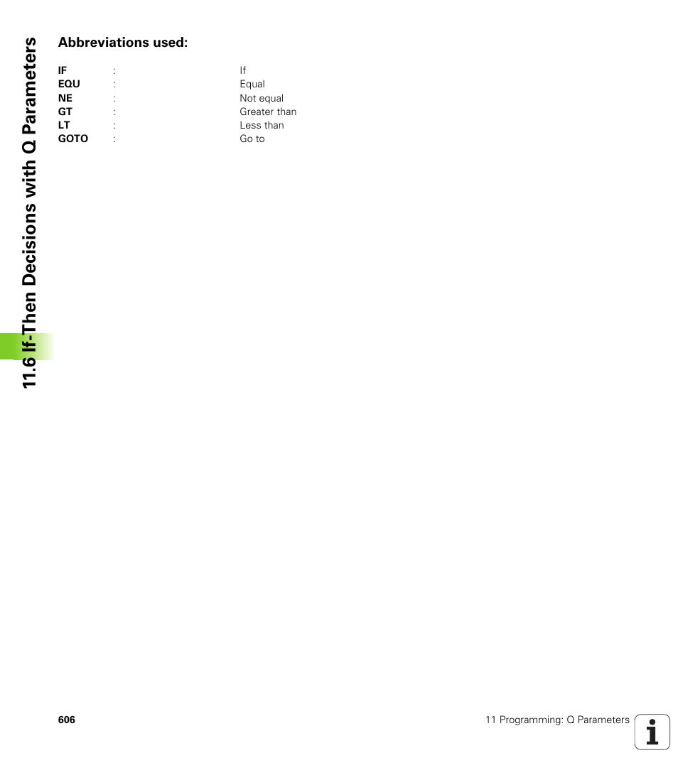 Abbreviations used, 6 if-then decisions with q p ar amet ers | HEIDENHAIN iTNC 530 (340 49x-04) User Manual | Page 606 / 789