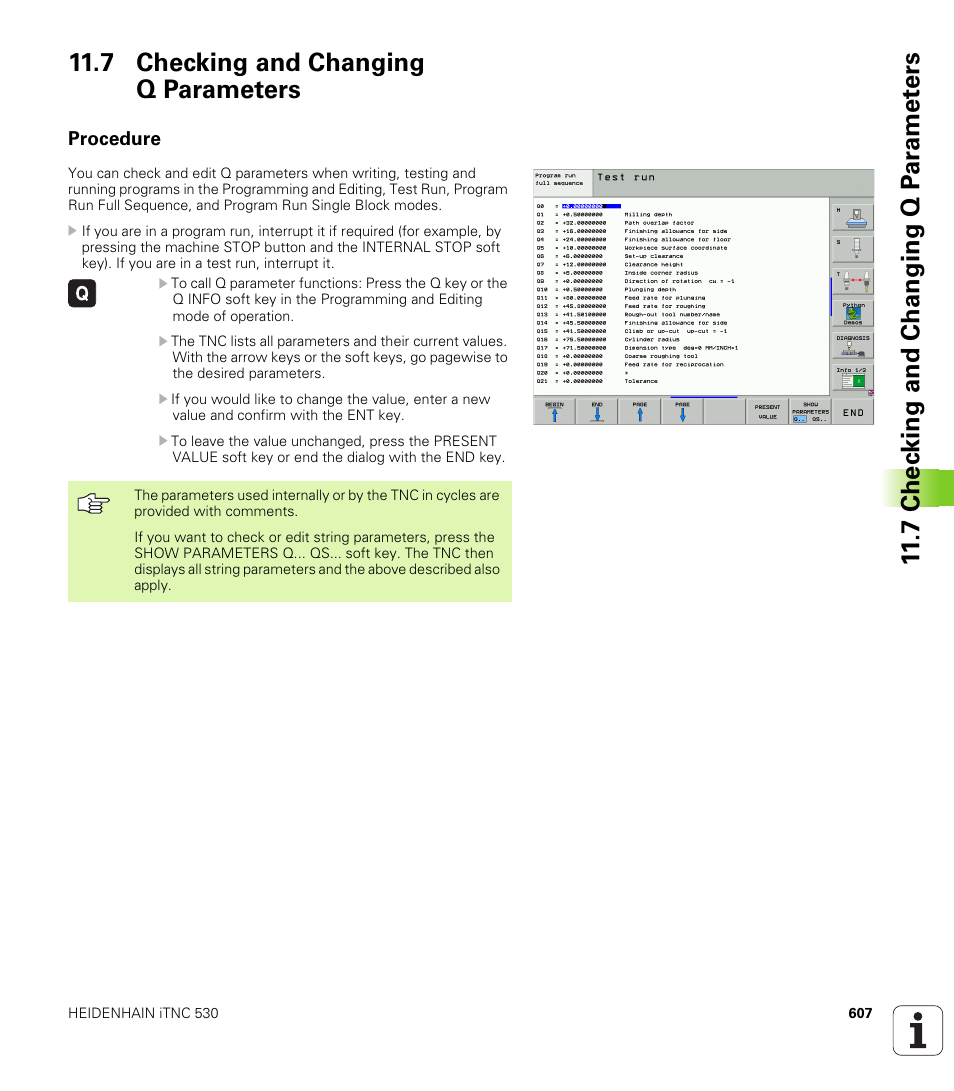 7 checking and changing q parameters, Procedure | HEIDENHAIN iTNC 530 (340 49x-04) User Manual | Page 607 / 789