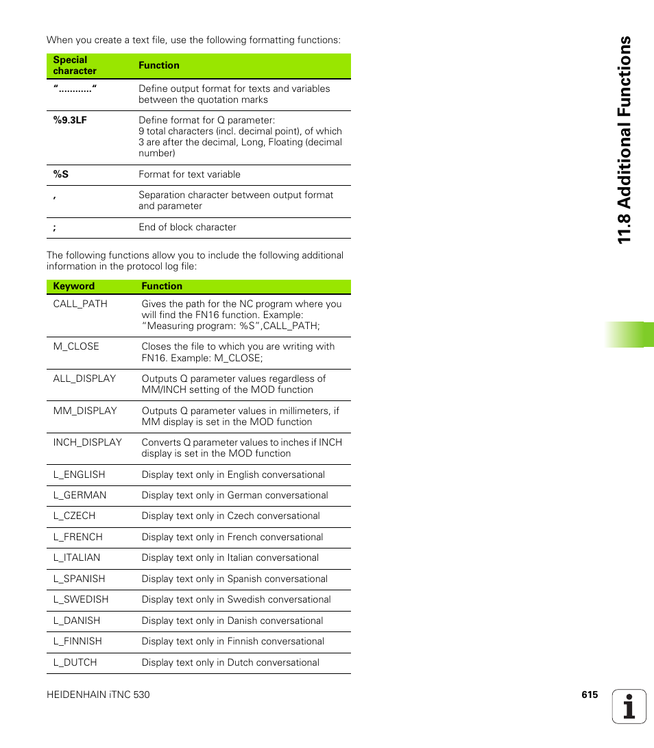 8 a d ditional f unctions | HEIDENHAIN iTNC 530 (340 49x-04) User Manual | Page 615 / 789